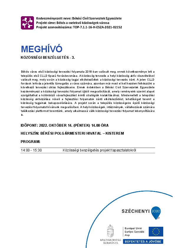 Meghívó: Közösségi beszélgetés 3.