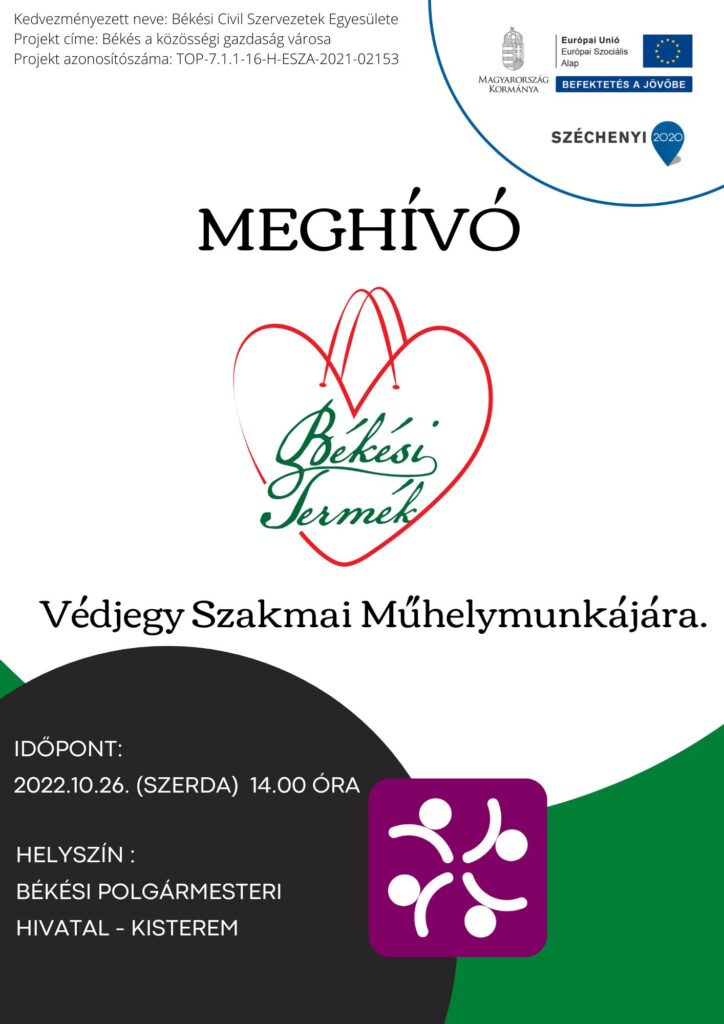 BCSZE Meghívó: Helyi fejlesztő Közösség - Békési Termék Védjegy Szakmai Műhelymunka